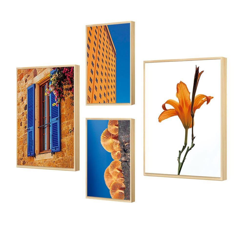 Kit 4 Quadros Decorativos Foto Urbano Flor Laranja Cozinha