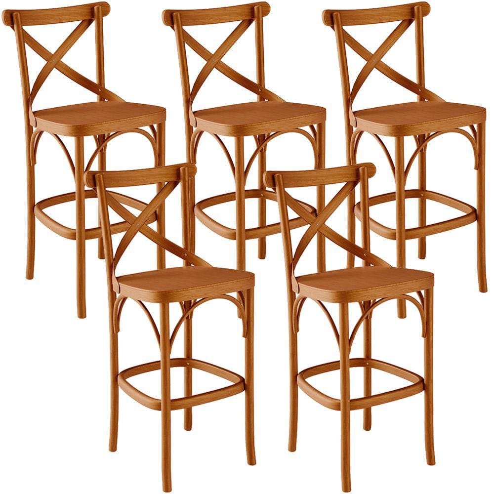 Kit 05 Banquetas Altas Cozinha Bancada Bar Sala de Jantar Ávila L02 Madeira Maciça - Lyam