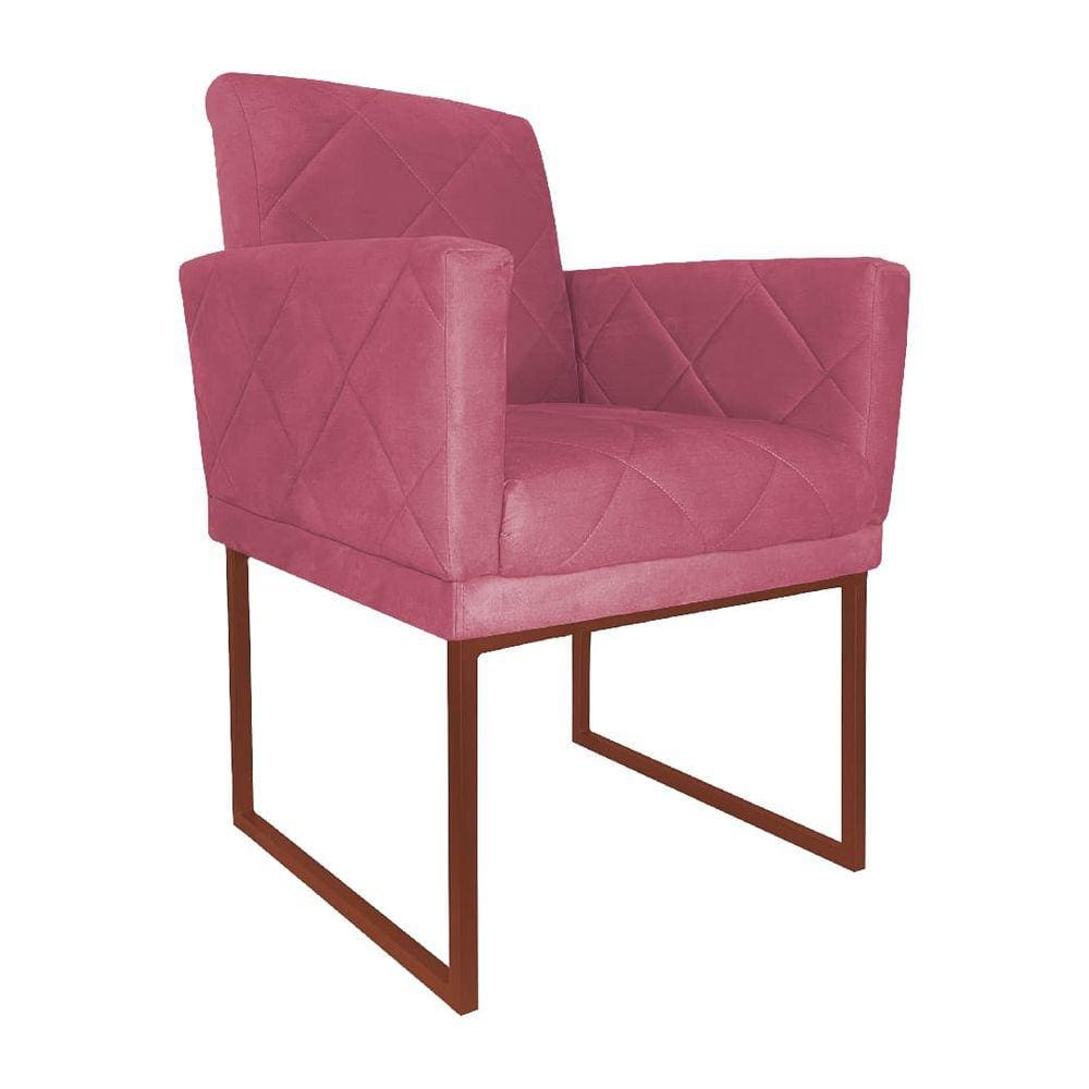Poltrona Klara Suede Rosa Base De Ferro Cobre - Vallisa Decor