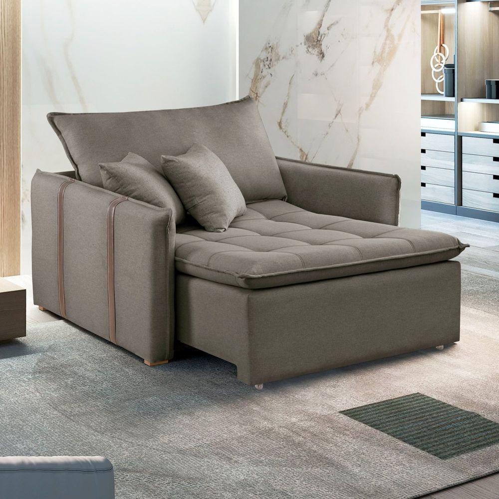 Poltrona Cama 110cm em Madeira Eucalipto Detroid Yescasa Bege Escuro