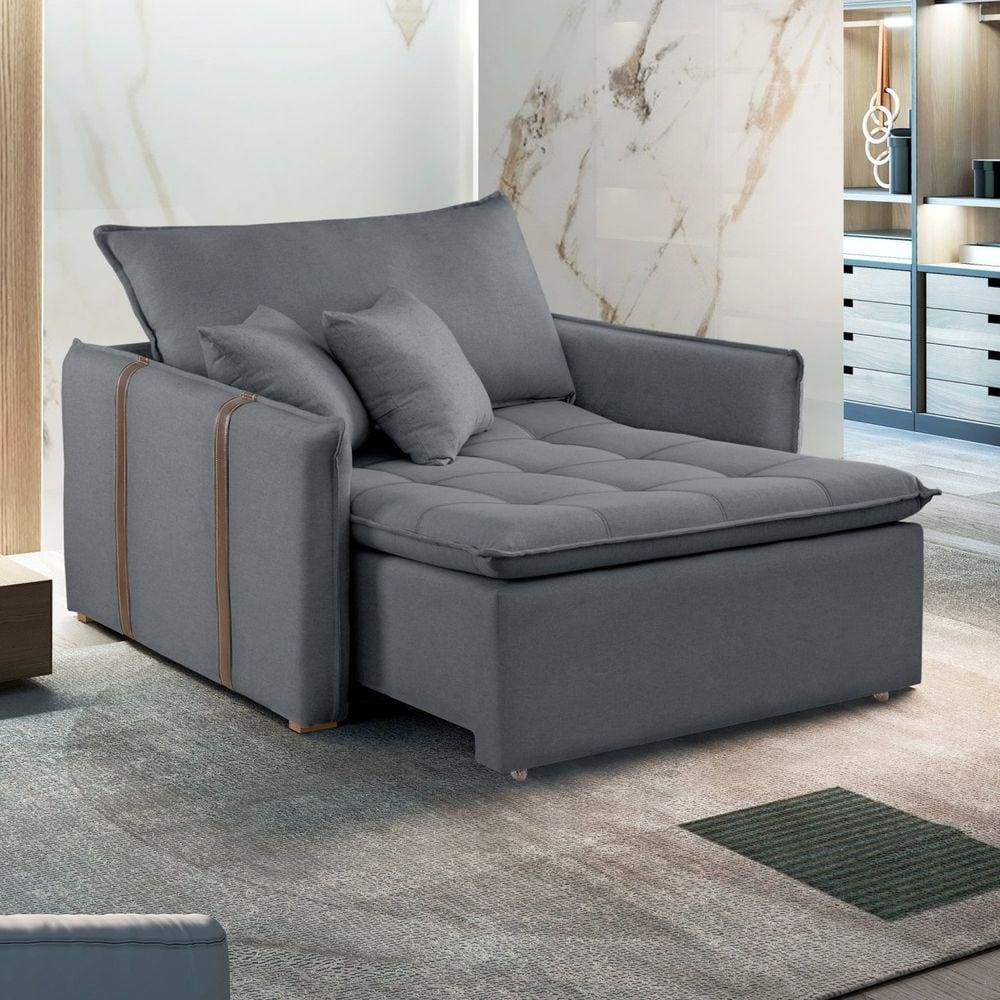 Poltrona Cama 110cm em Madeira Eucalipto Detroid Yescasa Cinza