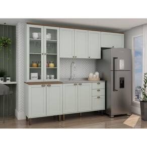 Cozinha Completa com Cristaleira 100% MDF Iluminata Verde Mint/Ébano Fosco