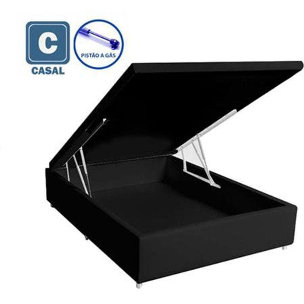 Cama Box Baú Casal Preto Suede 138x188x39