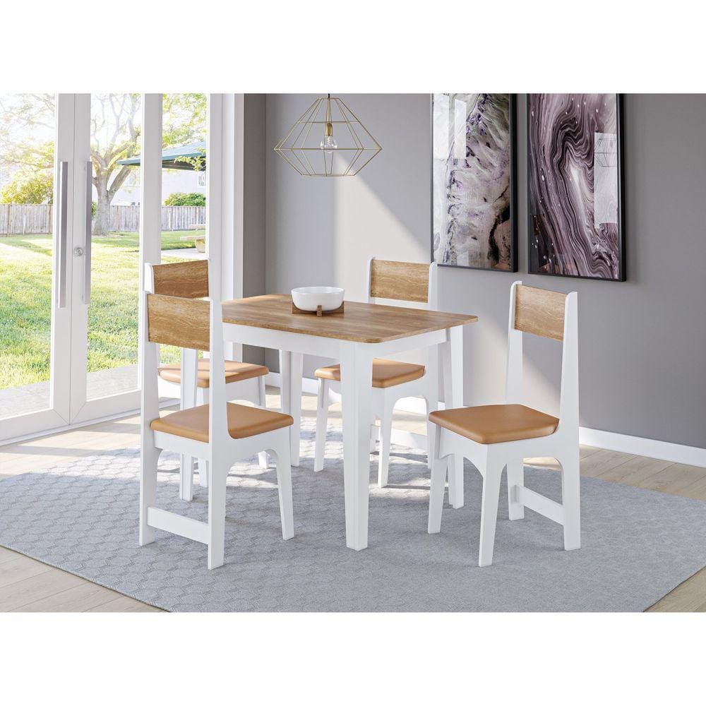 Conjunto Sala de Jantar Mesa Nicoli Retangular 110x68cm com 4 Cadeiras Delta Mel/Branco
