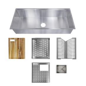 KIT Cuba de cozinha com módulos porta pratos, copos e talheres em aço inox 304 CAC0023-N + Tábua MAC0008