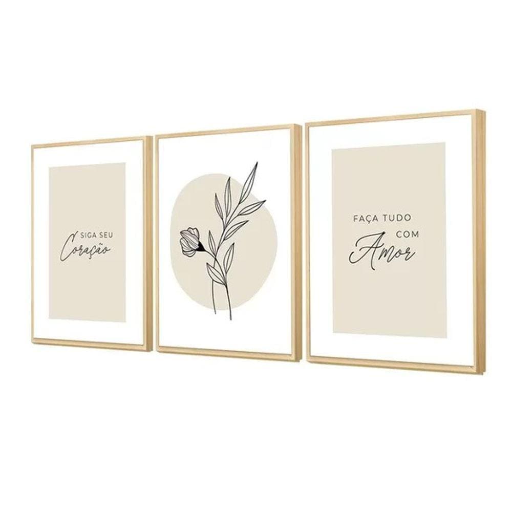 Kit 3 Quadros Minimalista Ramos Frases Motivação Superação
