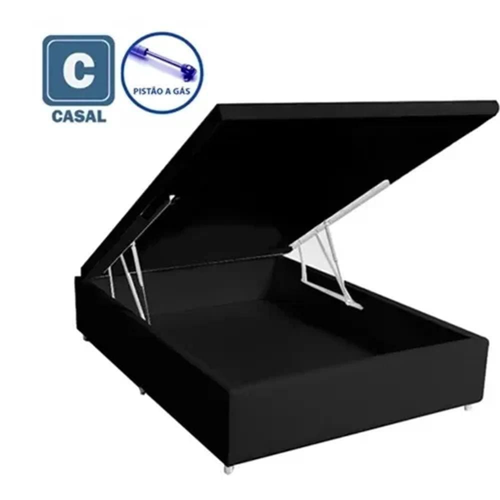 Cama Box Baú Casal Preto Sintetico 138x188