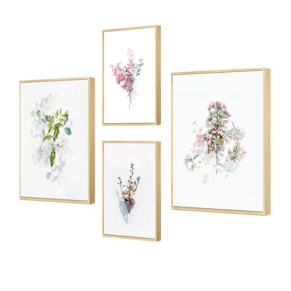 Kit 4 Quadros Decorativos Mninimalista Floral Rosa Quarto