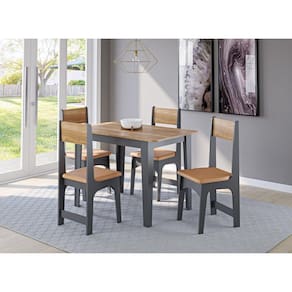 Conjunto Sala de Jantar Mesa Nicoli Retangular 110x68cm com 4 Cadeiras Delta Cinza/Mel