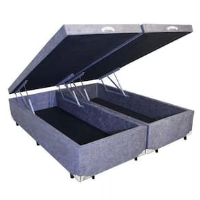 Base Box Baú Queen Bipartido Suede Cinza 39x158x198