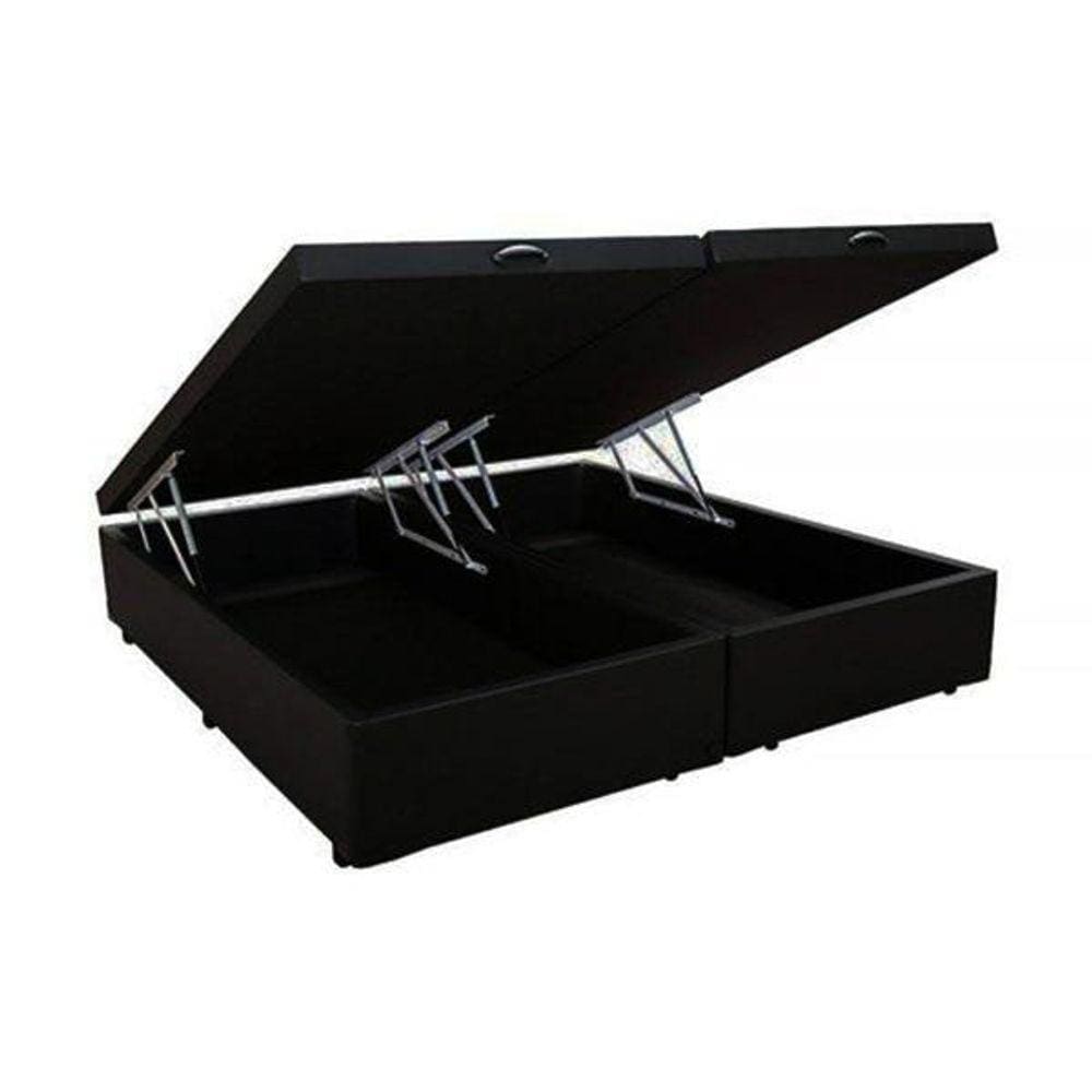 Base Box Baú Casal Bipartido Suede Preto 39x138x188