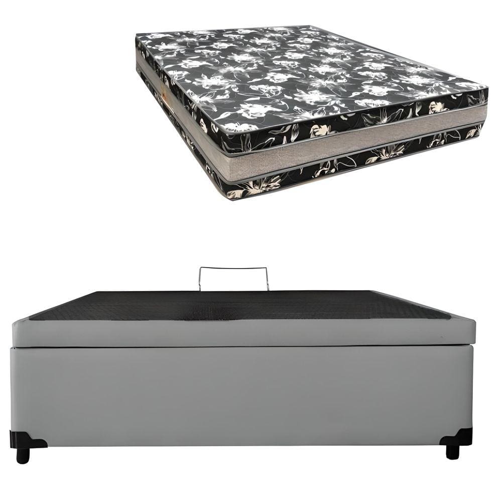 Cama Base Box Baú Casal Super Black Sintético Cinza + Colchão Casal Super Black D33 28x138x188