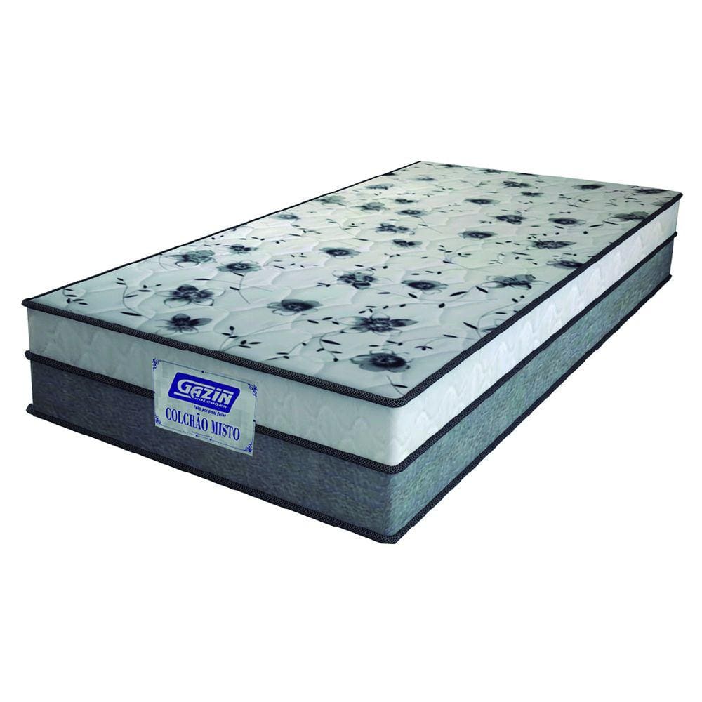 Colchão Solteiro Espuma D33 Fort 88x188x21cm Cinza/Branco Gazin - Suporta até 150kg por Pessoa