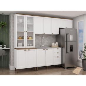 Cozinha Completa com Cristaleira 100% MDF Iluminata Branco/Ébano