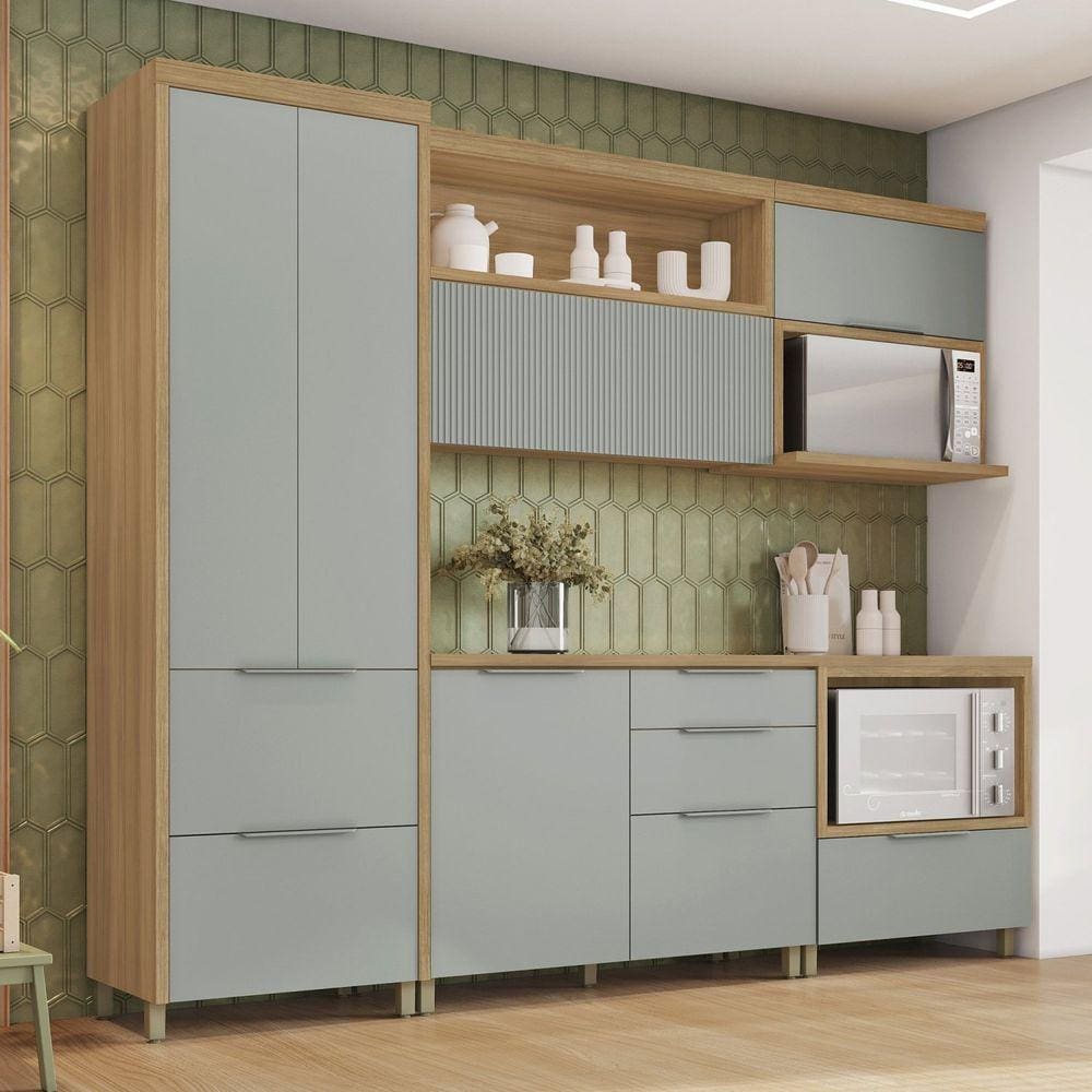 Cozinha 5 Peças 5 Portas 6 Gavetas Marquesa 100% Mdf Marrom/Verde