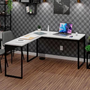Mesa de Canto em L Escrivaninha Industrial 150x150cm Branco