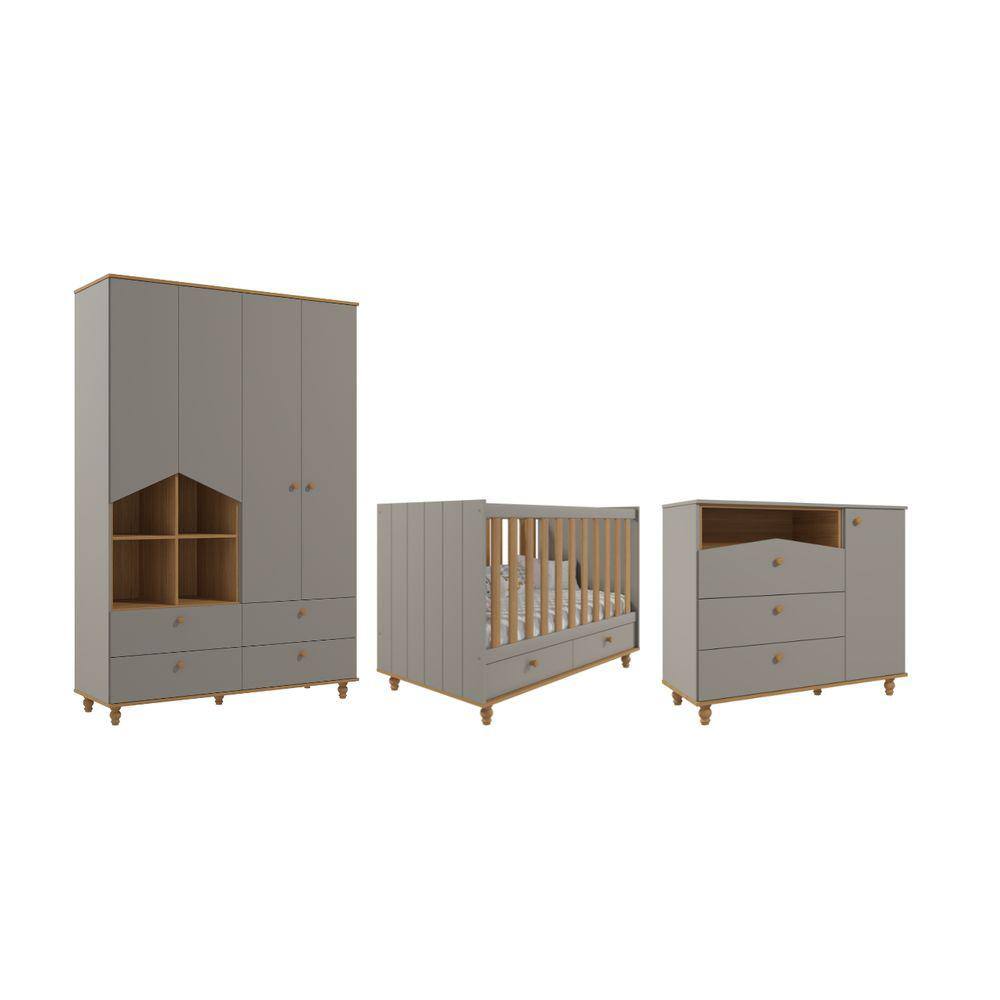 Quarto Completo Retro Permobili berço candy com gavetas MDF
