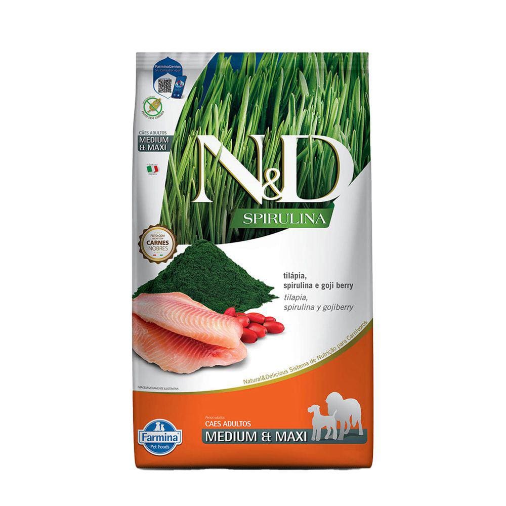 Ração N&D Spirulina Para Cães Adultos Medium/Maxi Tilapia 10,1Kg
