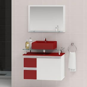Conjunto para Banheiro Gabinete com Cuba e Espelheira 60cm Diamante Vinho