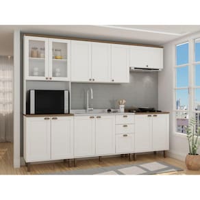Cozinha Completa com Cristaleira Forno e Balcão Para Cooktop 100% MDF Iluminata Branco Fosco/Ébano