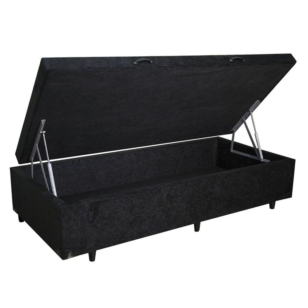 Base Box Baú Solteiro Suede Preta - 39x78x188