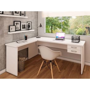 Mesa De Canto em L Para Escritório 140x150cm com Gaveteiro Branco