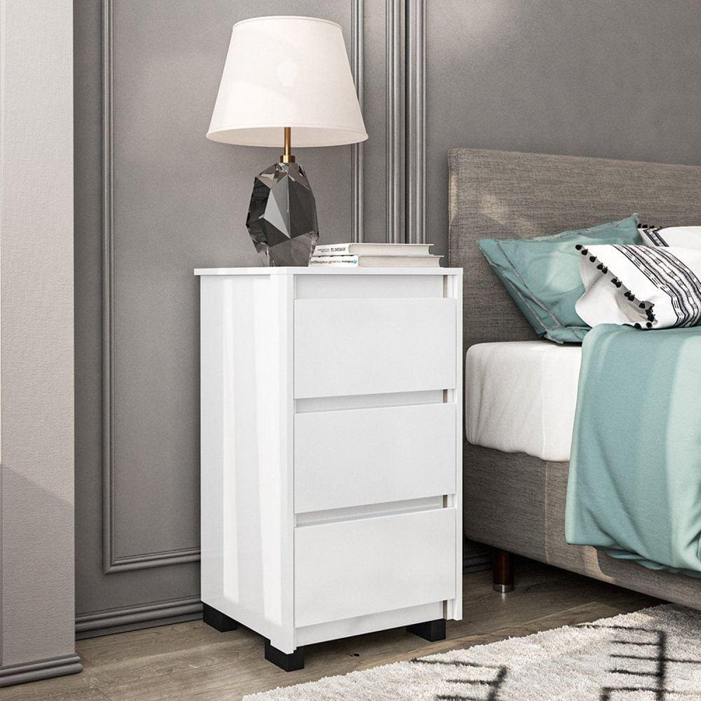 Mesa de Cabeceira 3 Gavetas Coimbra Branco