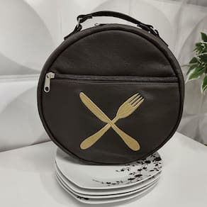 Bolsa Porta Pratos Personalizado Marrom Couro - Coutre Bolsas