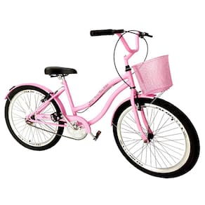Bicicleta feminina aro 26 vintage sem marchas c/ cesta Rosa
