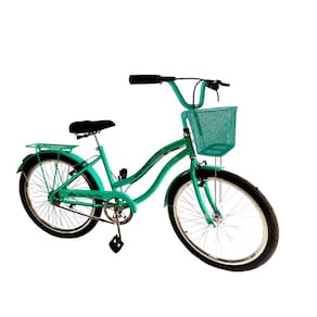 Bicicleta feminina aro 24 passeio s/ marchas com cesta verde
