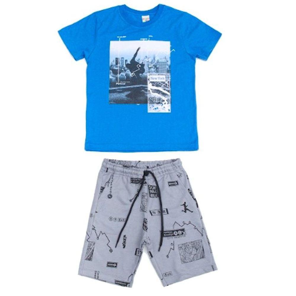 Conjunto manga curta e bermuda moletinho estampada Have Fun