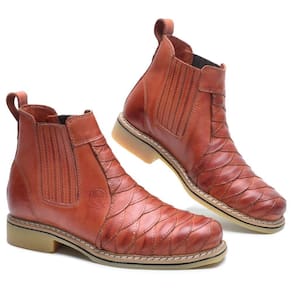 Botina Masculina Couro Bota Cano Baixo Macia Escamada