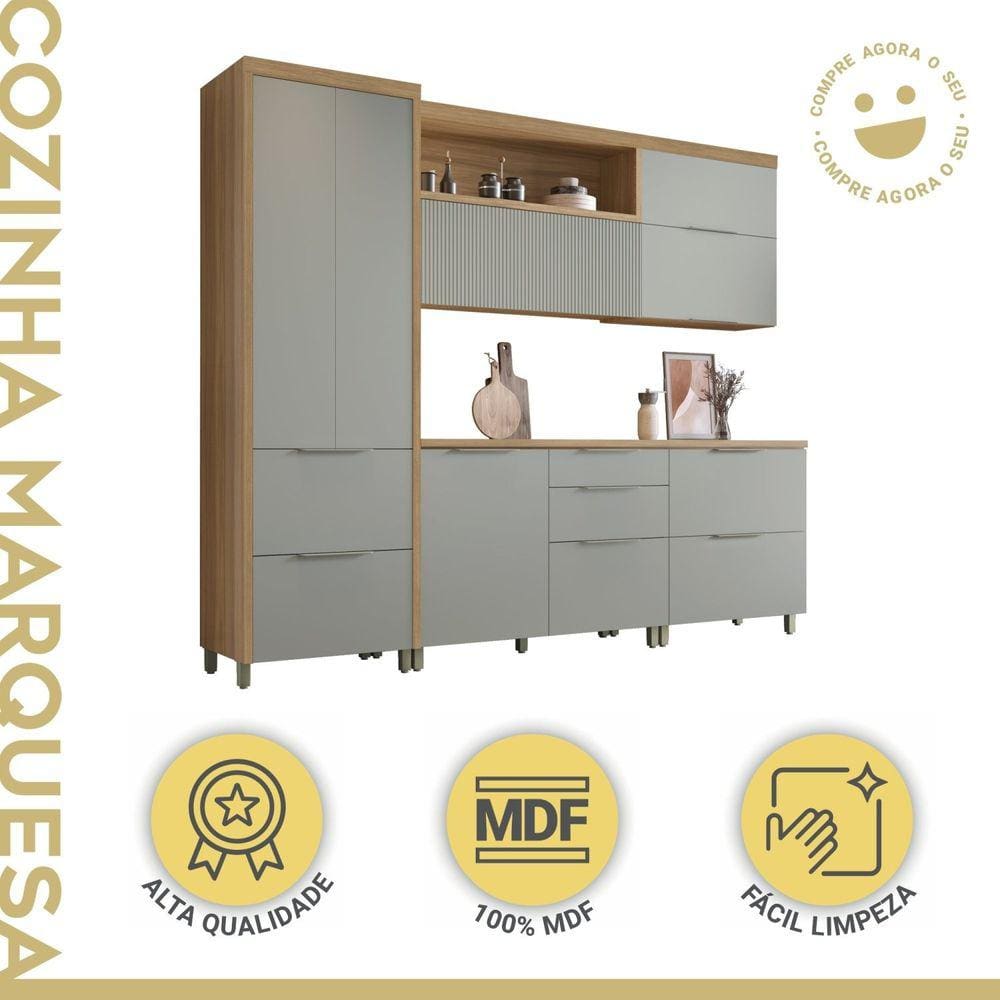 Cozinha 5 Peças 7 Portas 6 Gavetas Marquesa 100% Mdf Marrom/Verde