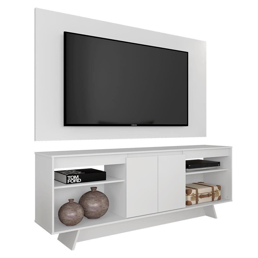Rack Com Painel Tulum 1,60m 55 Polegadas Branco - Móveis Arapongas