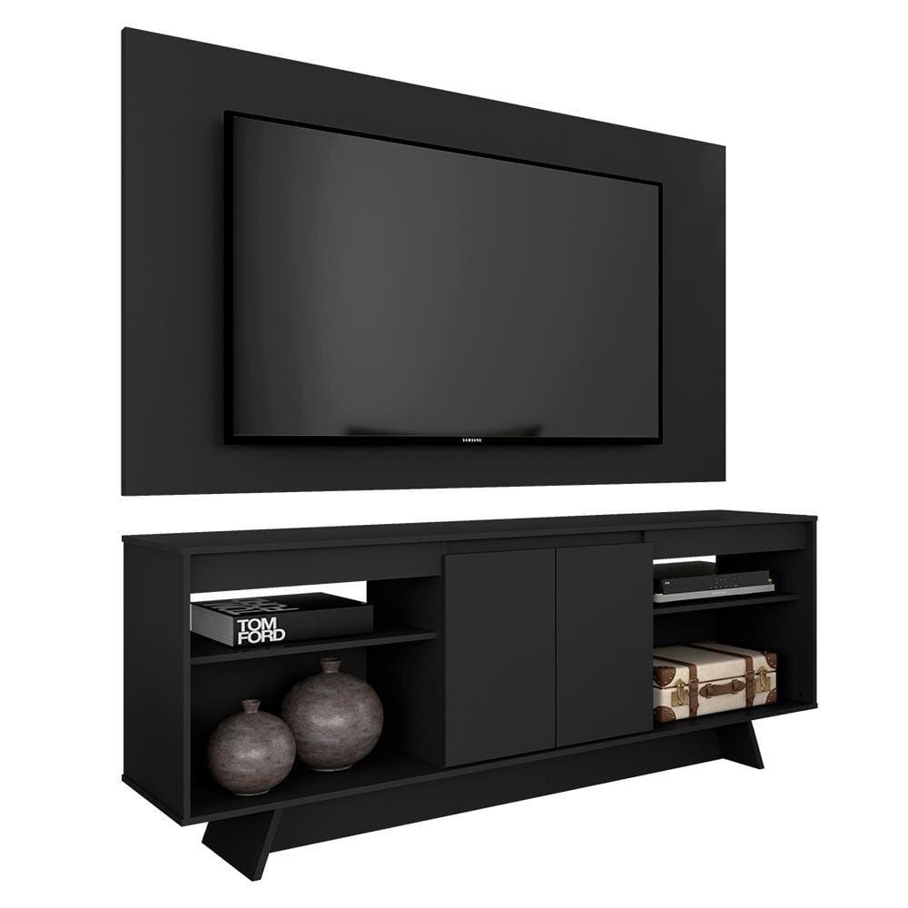 Rack Com Painel Tulum 1,60m 55 Polegadas Preto - Móveis Arapongas
