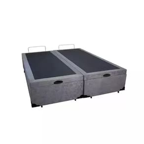 Base Box Baú Queen Bipartido Suede Cinza 39x158x198