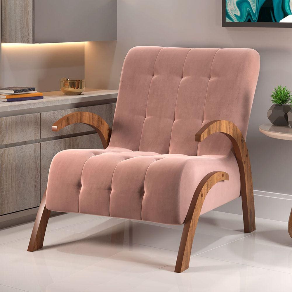 Poltrona Cecilia Seda/Veludo Rosa - Viero Móveis
