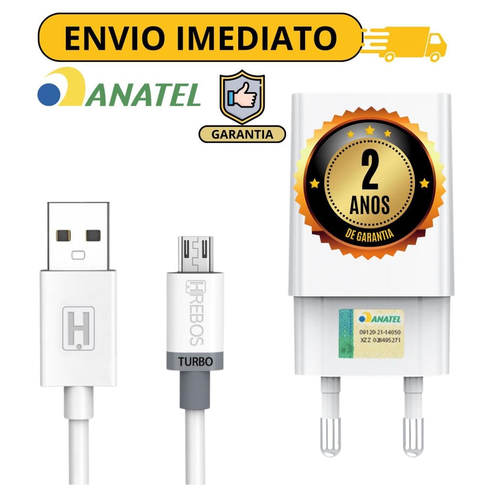Carregador Turbo Hrebos + Cabo - Motorola Moto E, G, X