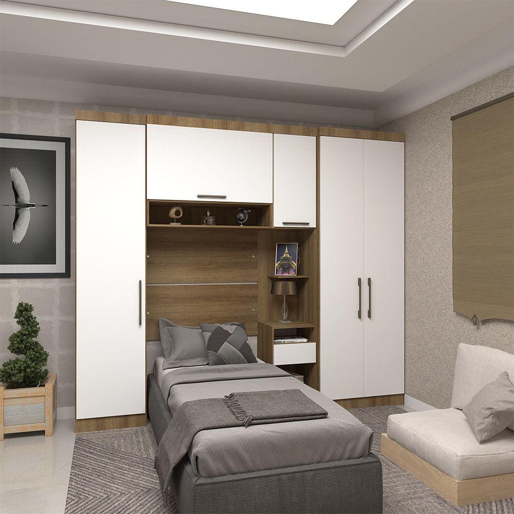 Quarto de Solteiro com Guarda Roupas e Mesa de Cabeceira Paris Luciane Móveis