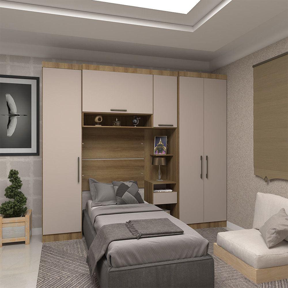 Quarto de Solteiro com Guarda Roupas e Mesa de Cabeceira Paris Luciane Móveis