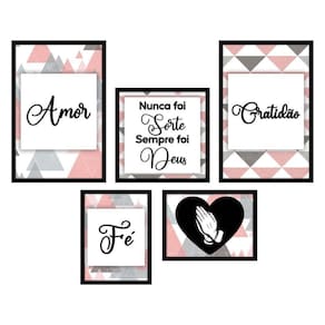 Kit 5 Placas Quadros Decorativos Mdf Frases Amor Gratidão Fé