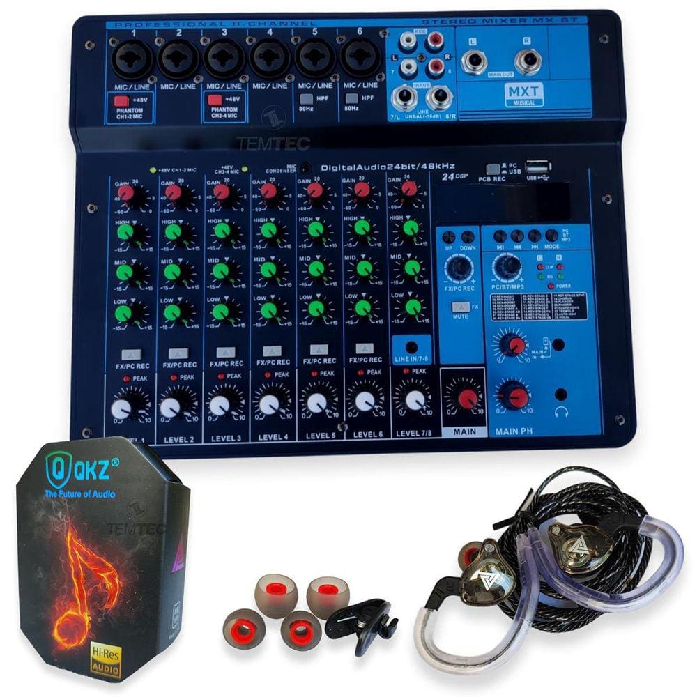 Console Mesa De Som Mixer 8 Canais Phantom Bluetooth Preto