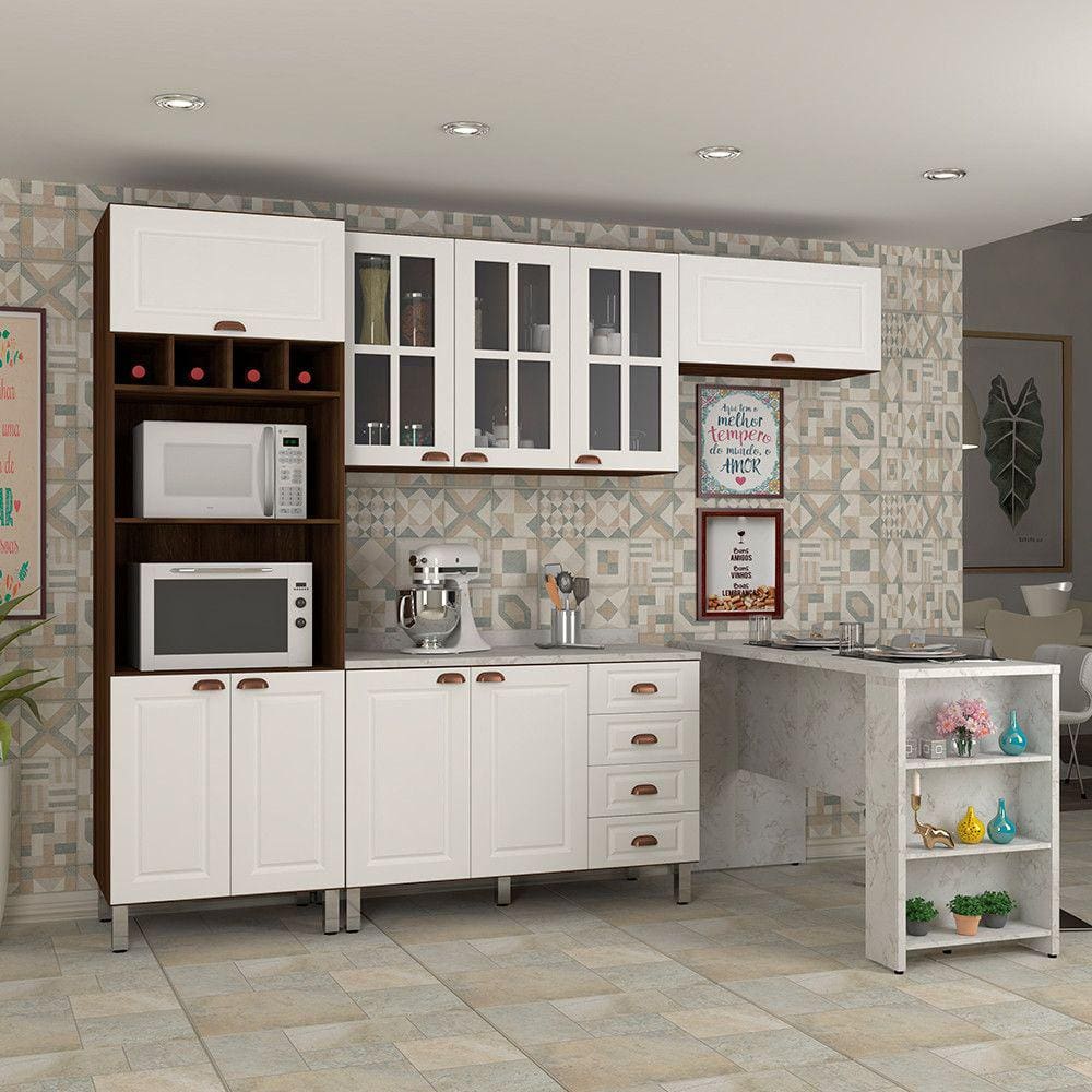 Armário de Cozinha Compacta 4 Peças com Tampo e Bancada Agatha Luciane Móveis