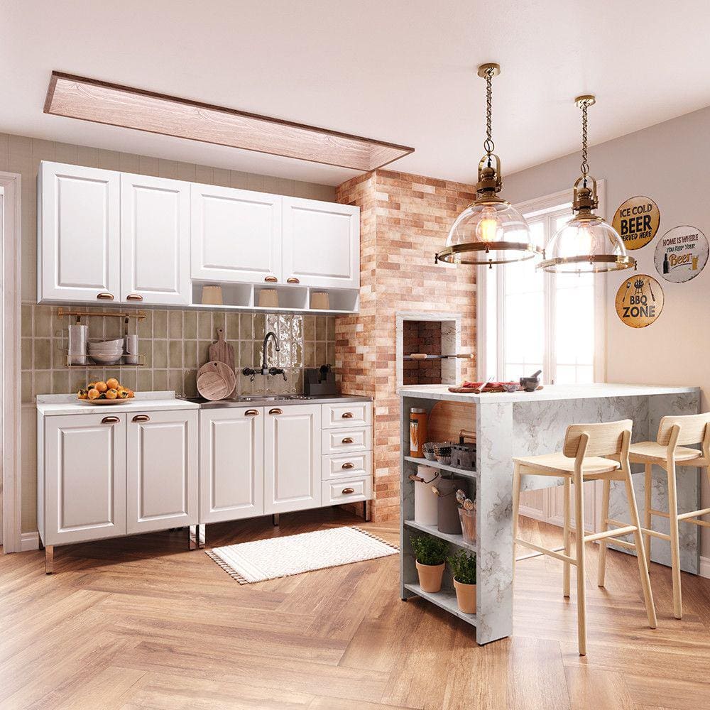 Armário de Cozinha Compacta 4 Peças e Bancada Gourmet Cristal Luciane Móveis