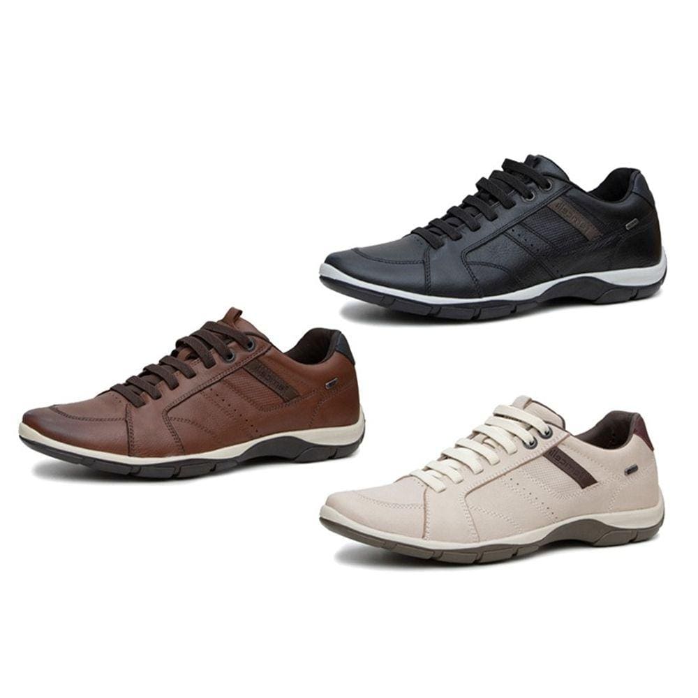 Kit 3 Pares Sapatenis Masculino Casual Couro Solado Borracha Ajuste Elastico Salto Interno Macio