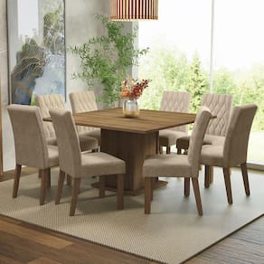 Conjunto Sala de Jantar Mesa Tampo de Madeira 8 Cadeiras Rustic/Imperial Leila Madesa