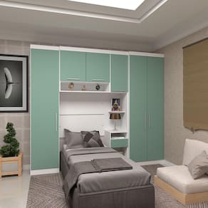 Quarto de Solteiro com Guarda Roupas e Mesa de Cabeceira Alpes Luciane Móveis