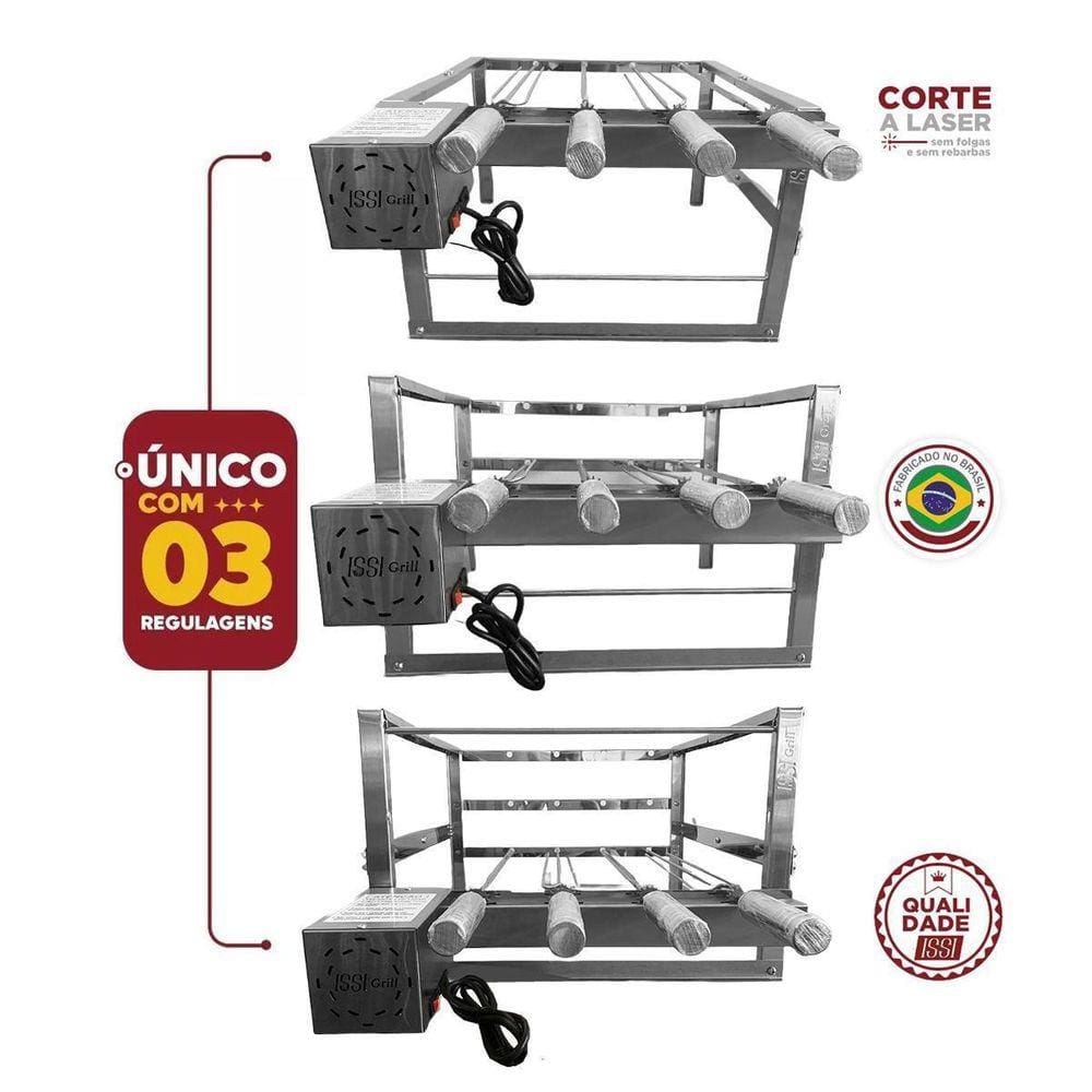Grill Giratório 4 Espetos De Inox Motor Removível Embutido