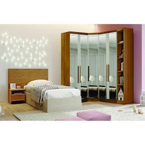 Modulado Closet Completo Espelhado 5 Portas 6 Gavetas - Rizon-Cumaru - Móveis Novo Horizonte