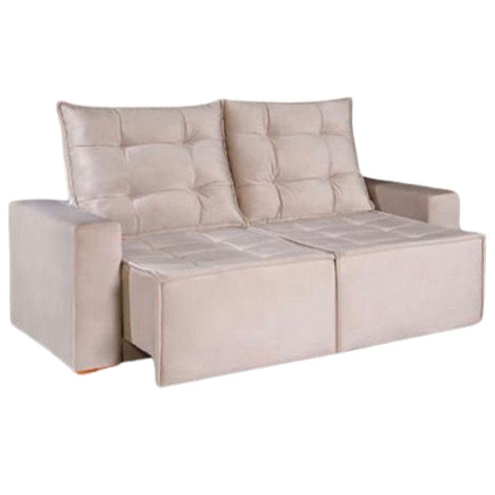 Sofá Macaé 3 Lugares Retrátil e Reclinável Tecido Suede 190cm União Cor Bege